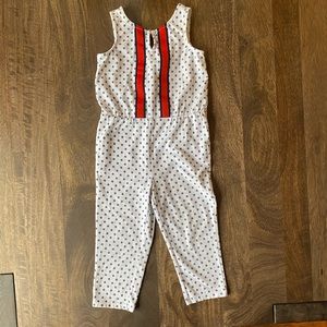 Janie and Jack white, blue and red cotton jumpsuit.